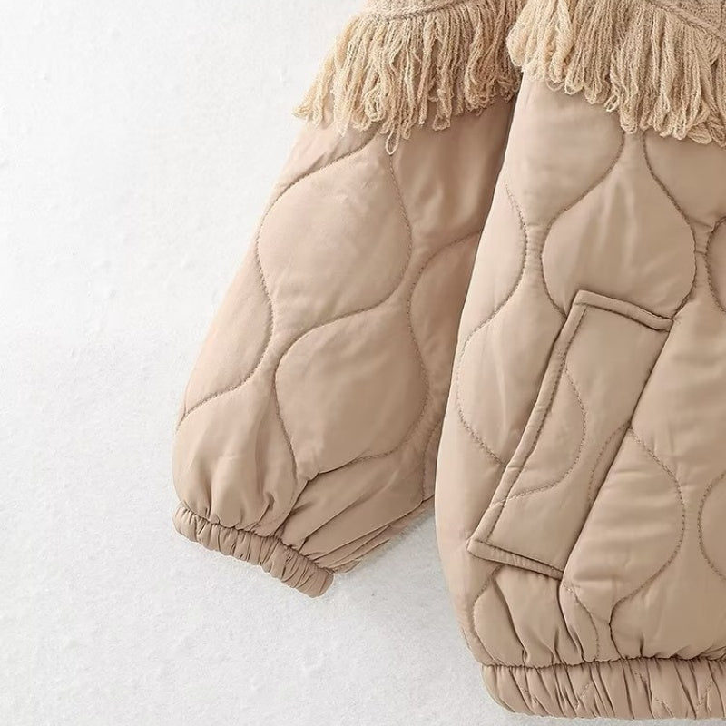 Quilted Knit Jacket with Fringe