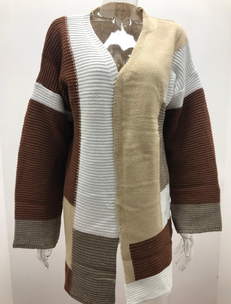 Striped Oversized Knit Cardigan with Open Front