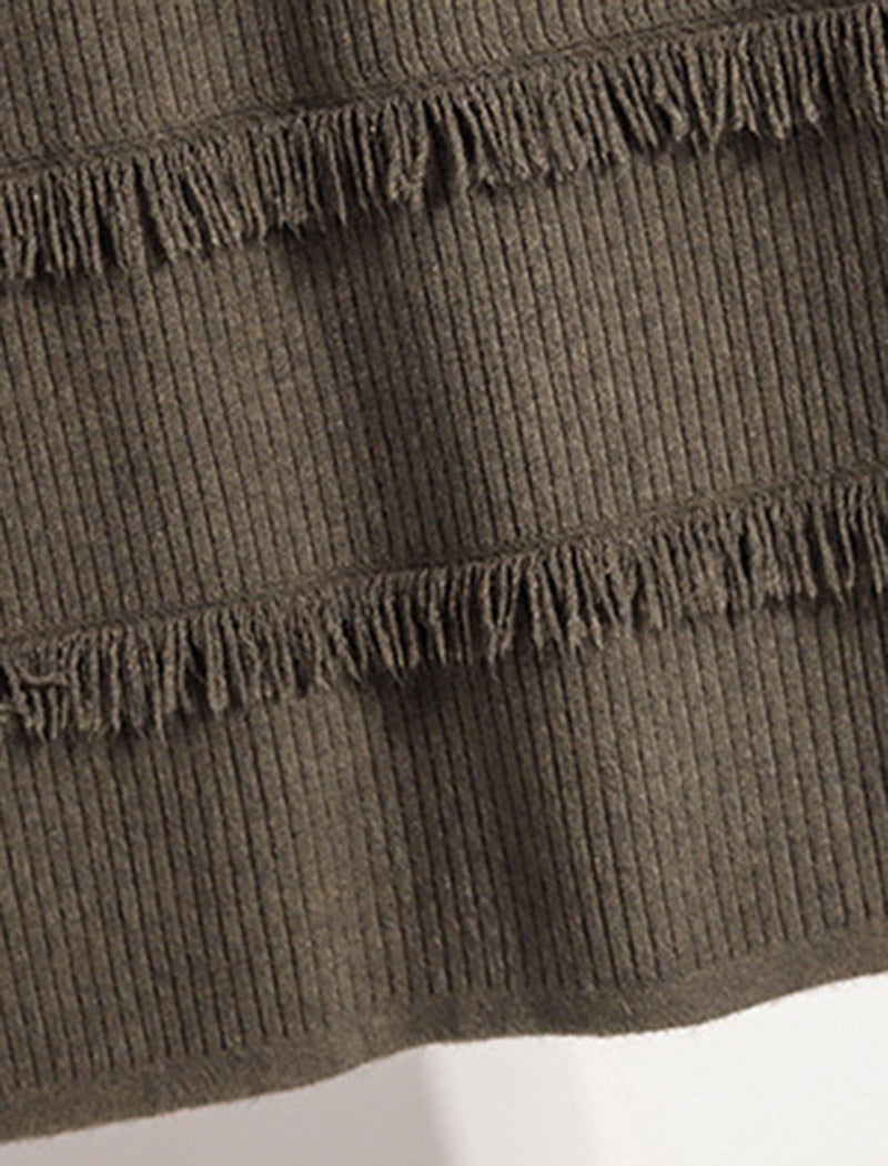 Tiered Fringe Detail Knit Skirt