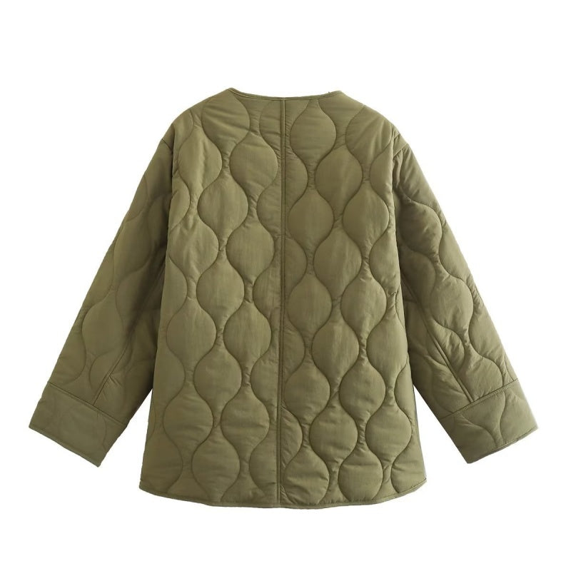 Oversized Quilted Jacket with Button Closure