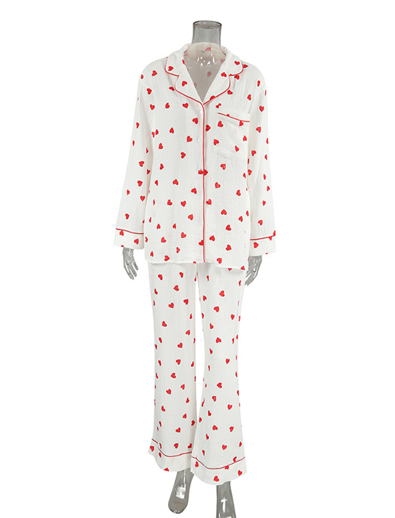 Heart Print Long Sleeve Three-Piece Set