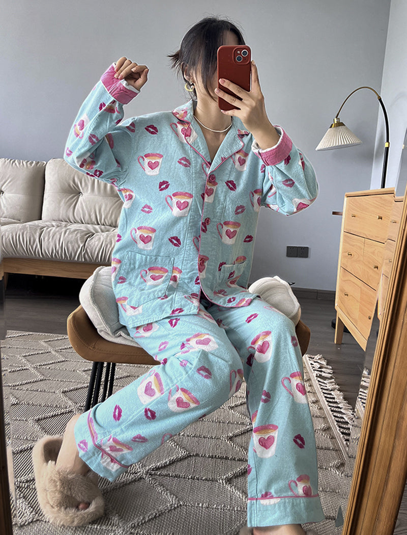 Printed Long Sleeve Pants Pajama Set