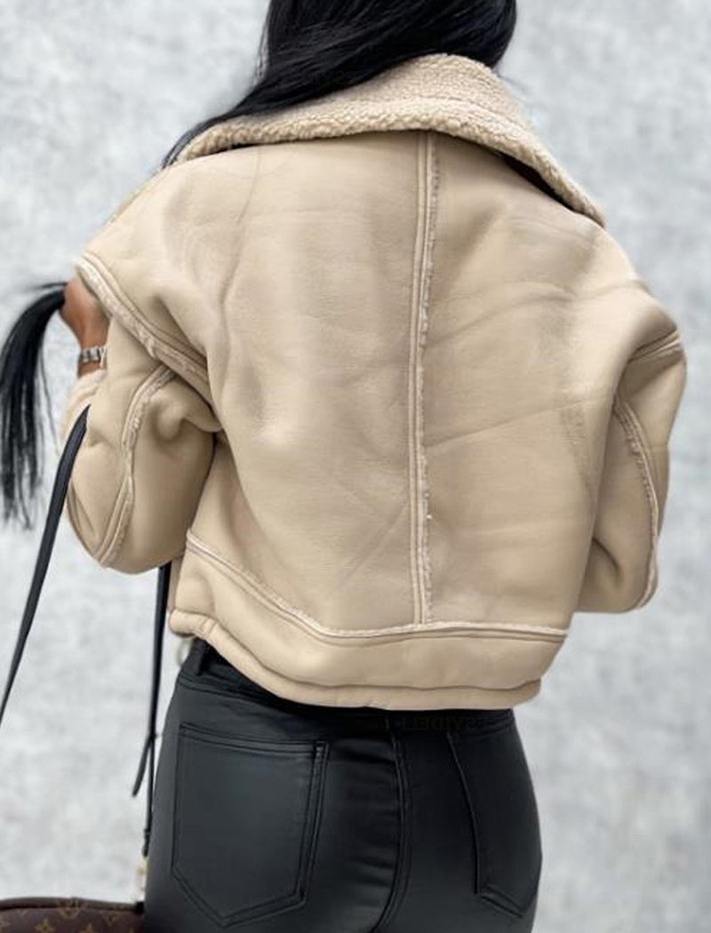Faux Leather Sherpa-Lined Jacket