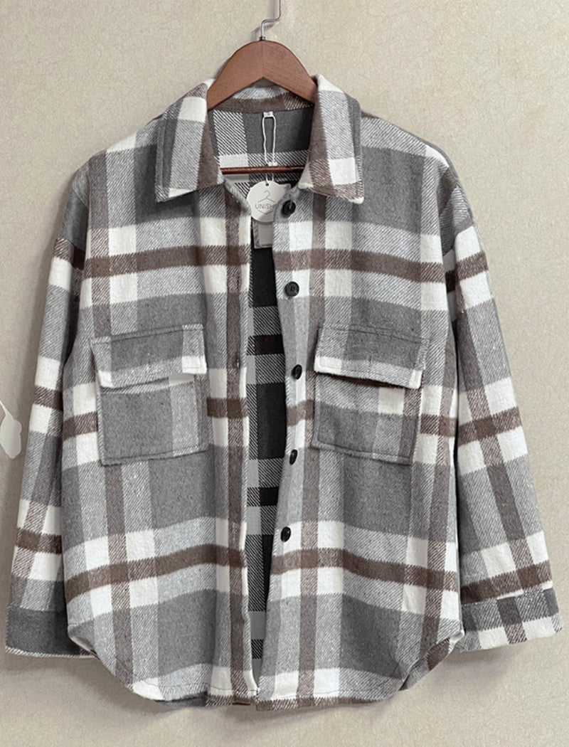 Notch Collar Loose Checkered Coat