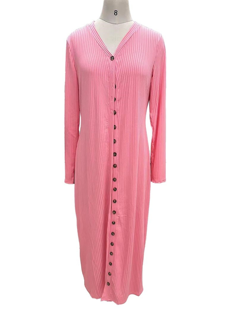 Ribbed Button-Up Longline Cardigan