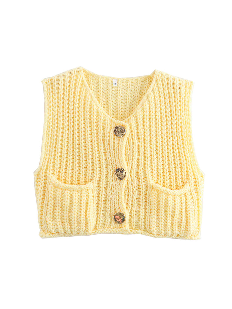 Solid Button-Front Pocket Vest