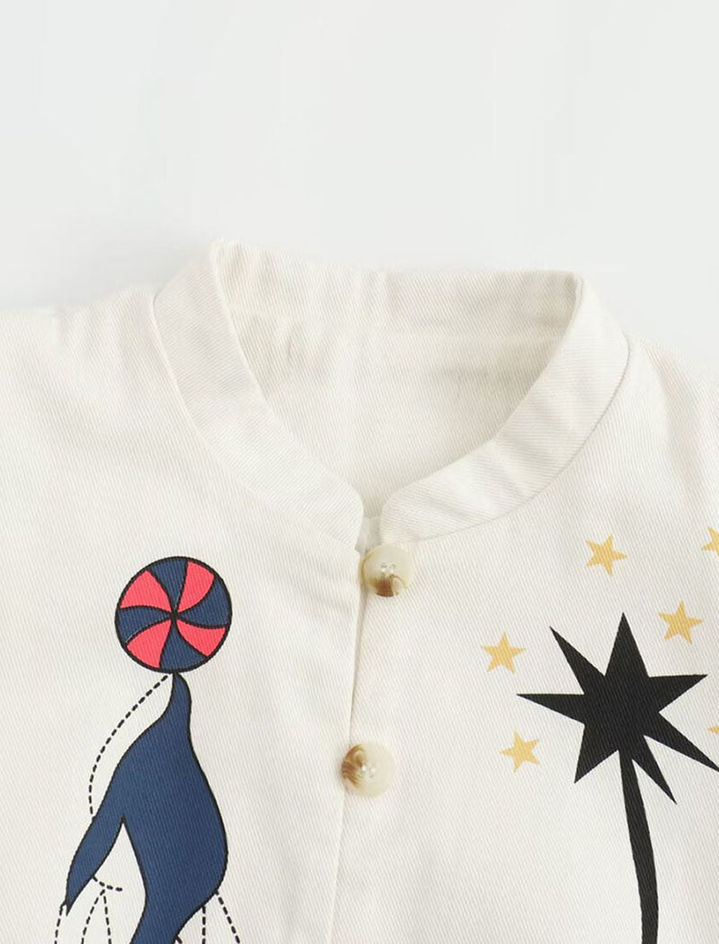 Graphic Patch Embellished Button Jacket