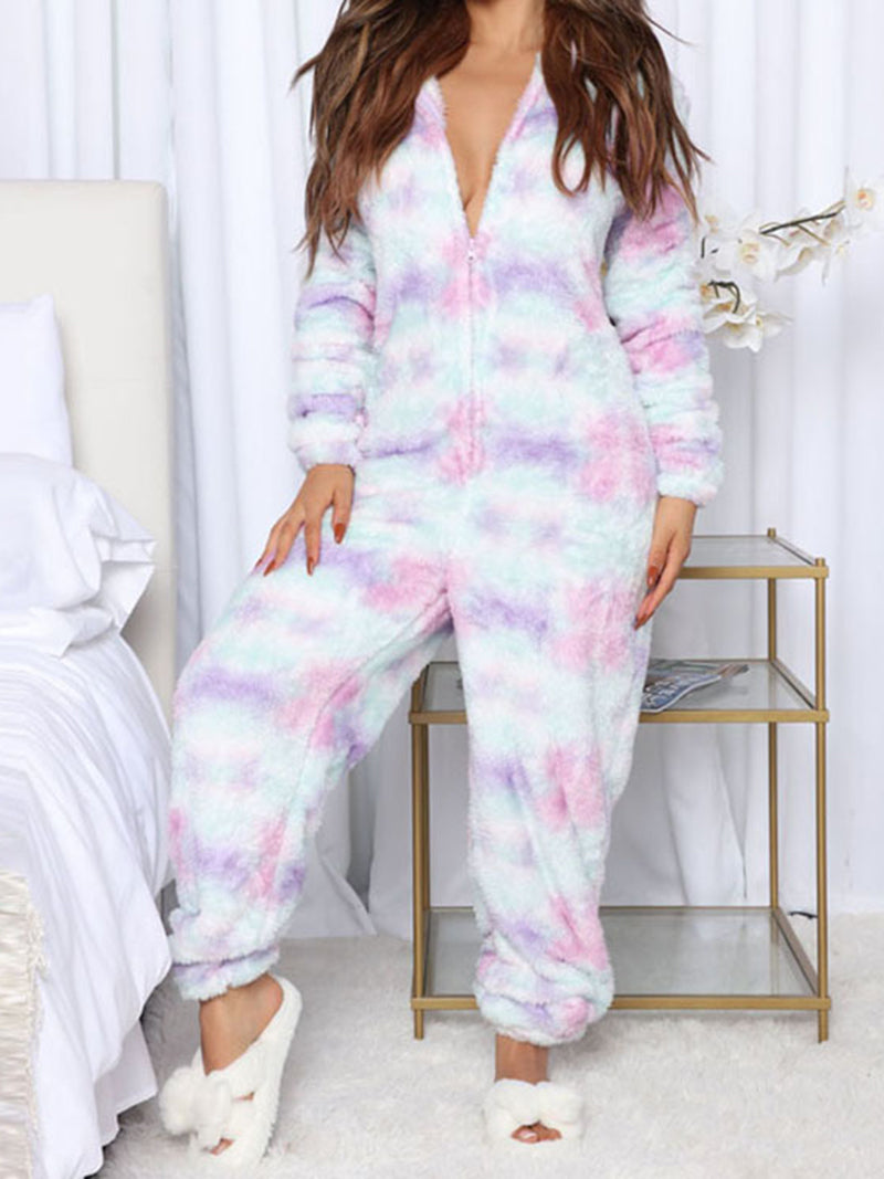 Zip-Up Graphic Pajamas Jumpsuit