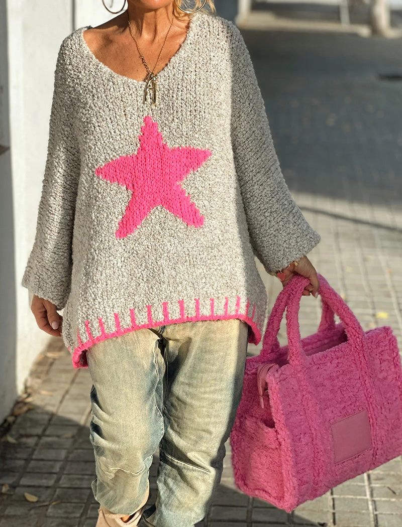Star Accent Loose Knit Sweater