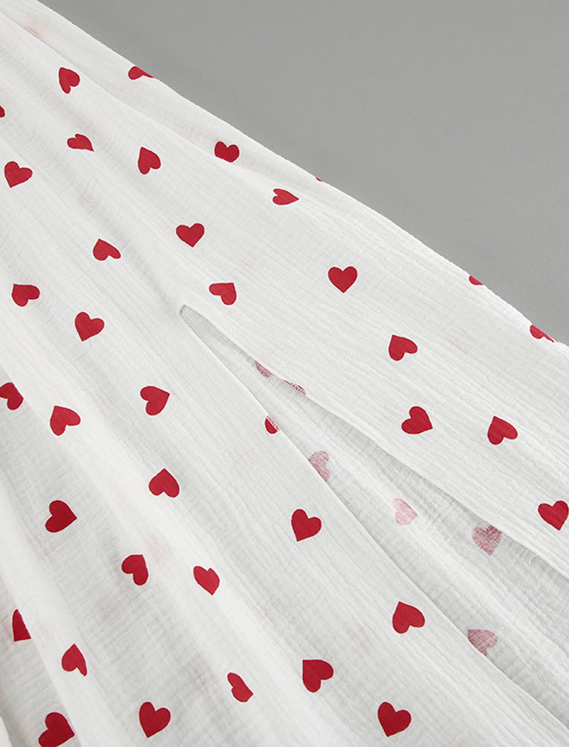 Heart Print Slit Long Sleeve Nightgown