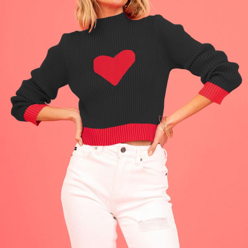 Cropped Heart-Accent Knit Top