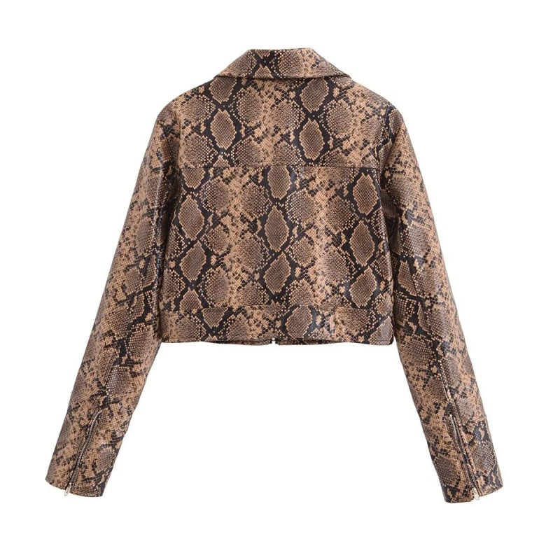 Cropped Faux Snakeskin Jacket