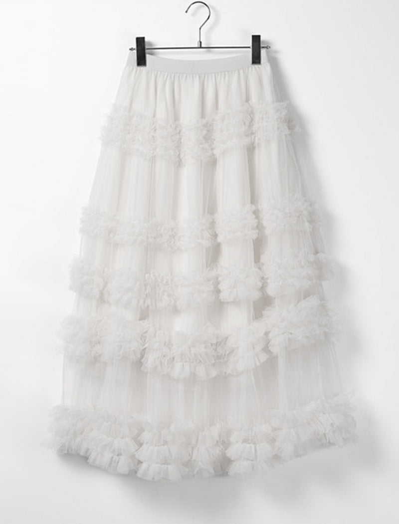 Layered Ruffle Tulle Maxi Skirt
