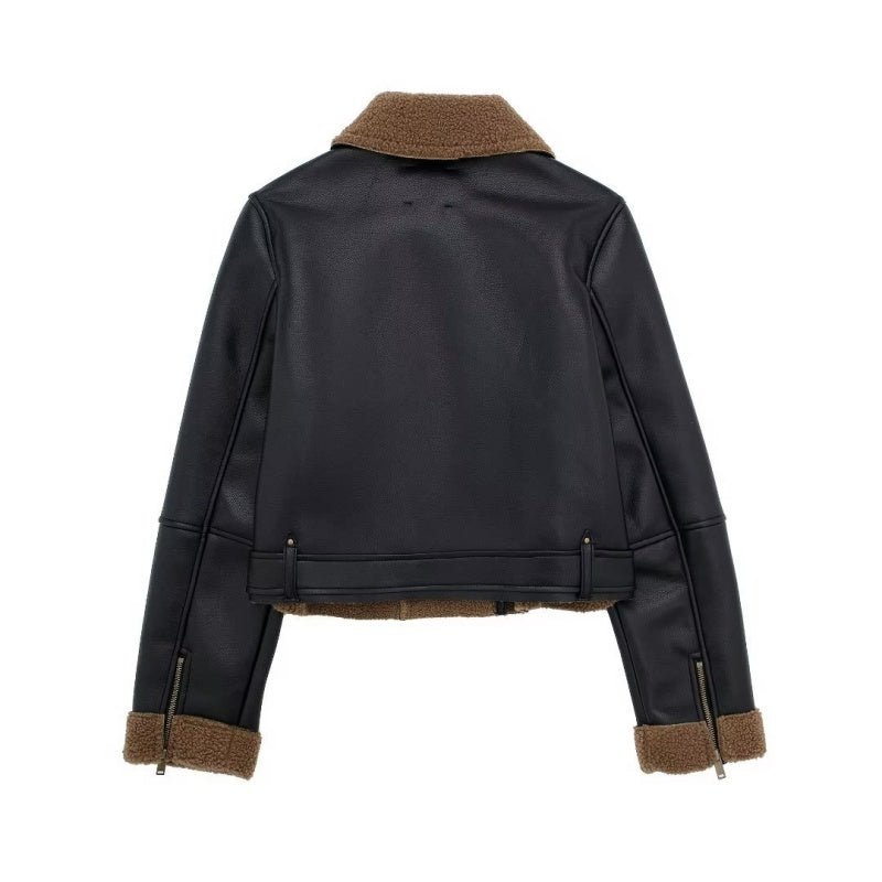 Contrast Collar Moto Jacket