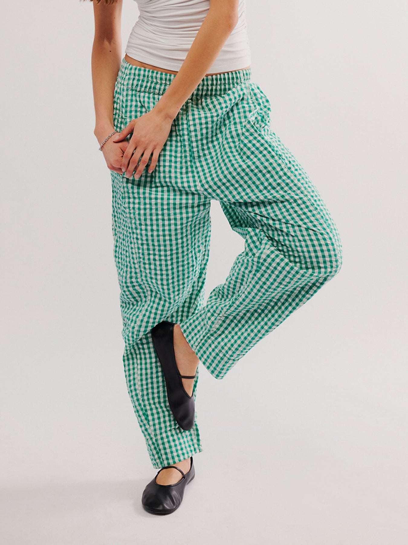 Elastic Plaid Pants