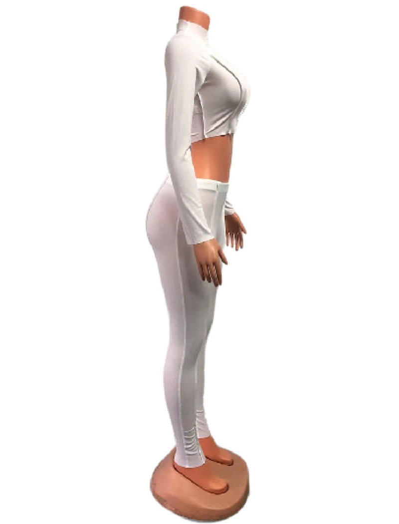 High-Neck Long-Sleeve Crop Top and Leggings Set