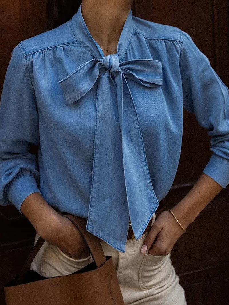 Solid Bow-Tie Blouse