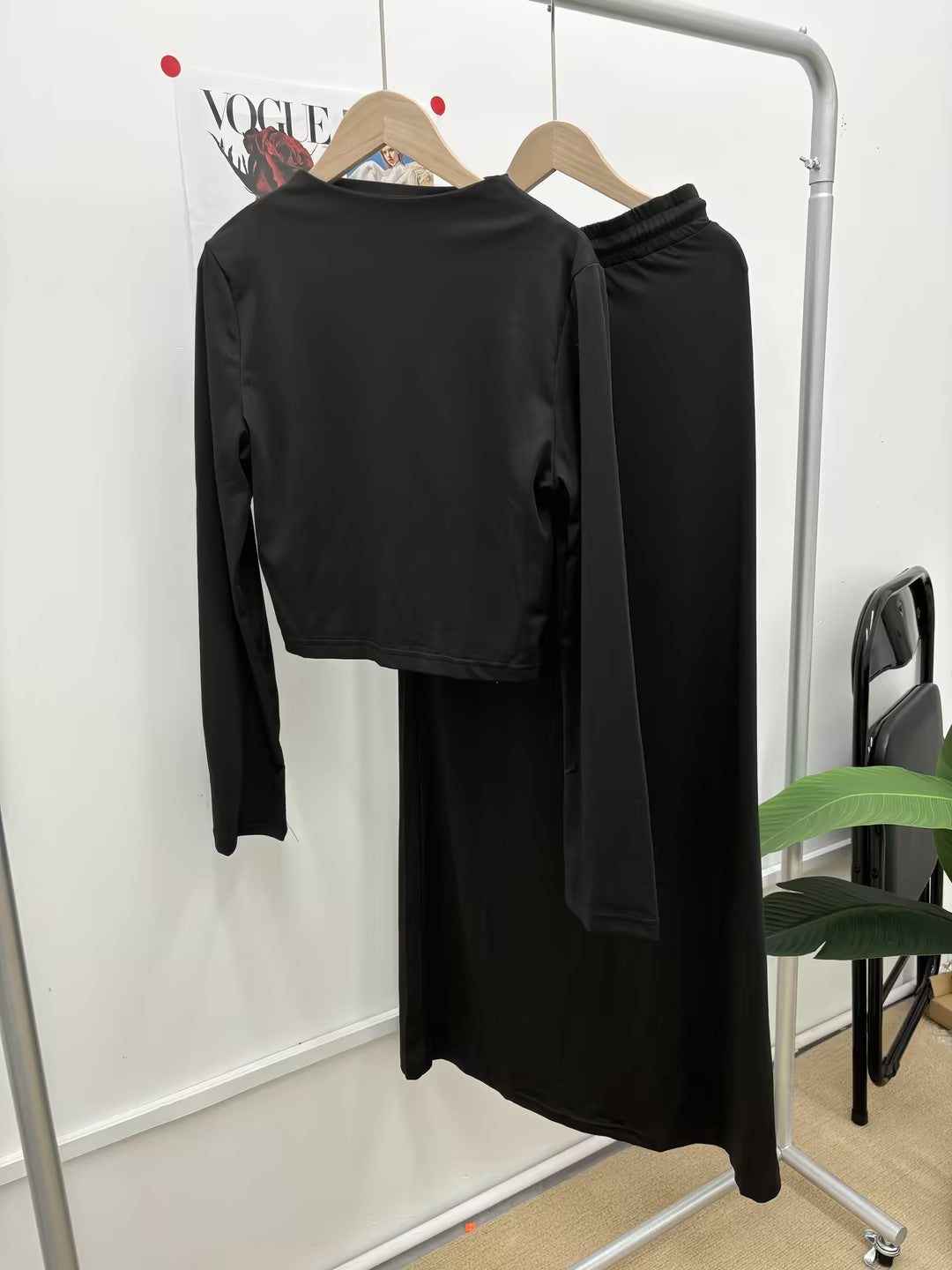 Crop Long-Sleeve Top and Drawstring Maxi Skirt Set