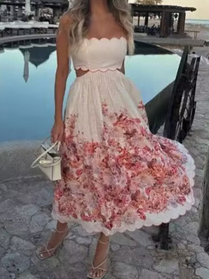 Floral Print Cutout Maxi Dress