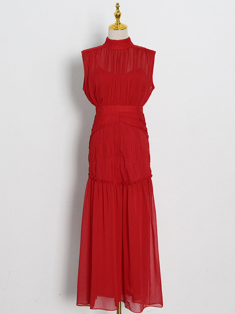 Mock Neck Ruched Maxi Dress