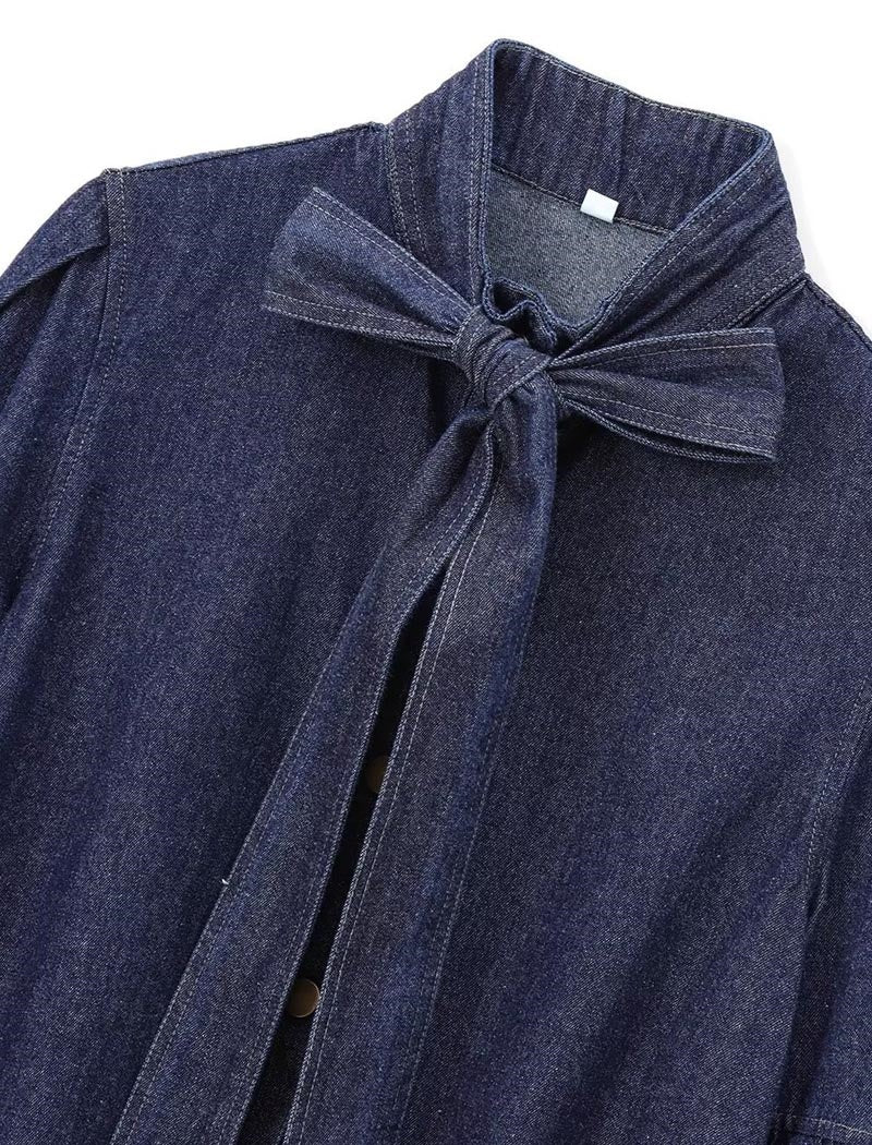 Bow-Tie Puff-Sleeve Button-Up Shirt