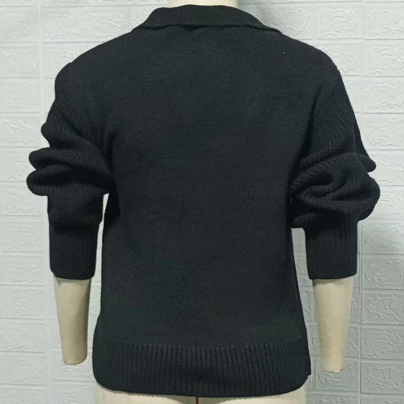 Blazer Collar Long Sleeve Knit Cardigan