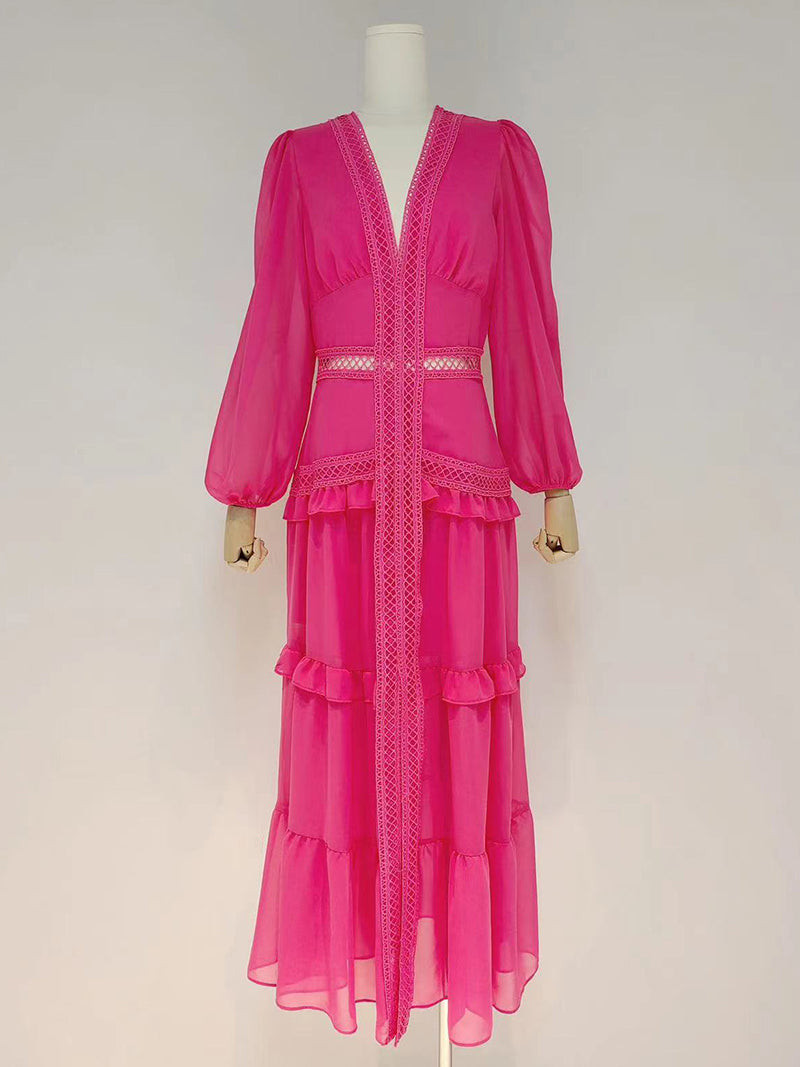 Solid Tiered Slit Maxi Dress