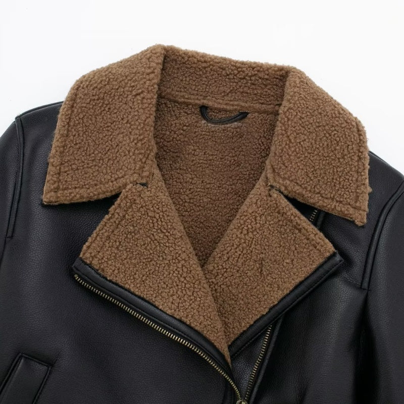 Contrast Collar Moto Jacket