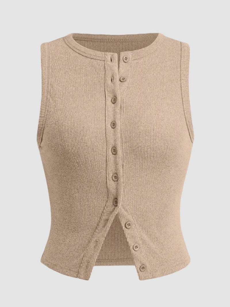 Sleeveless Button-Front Crop Top