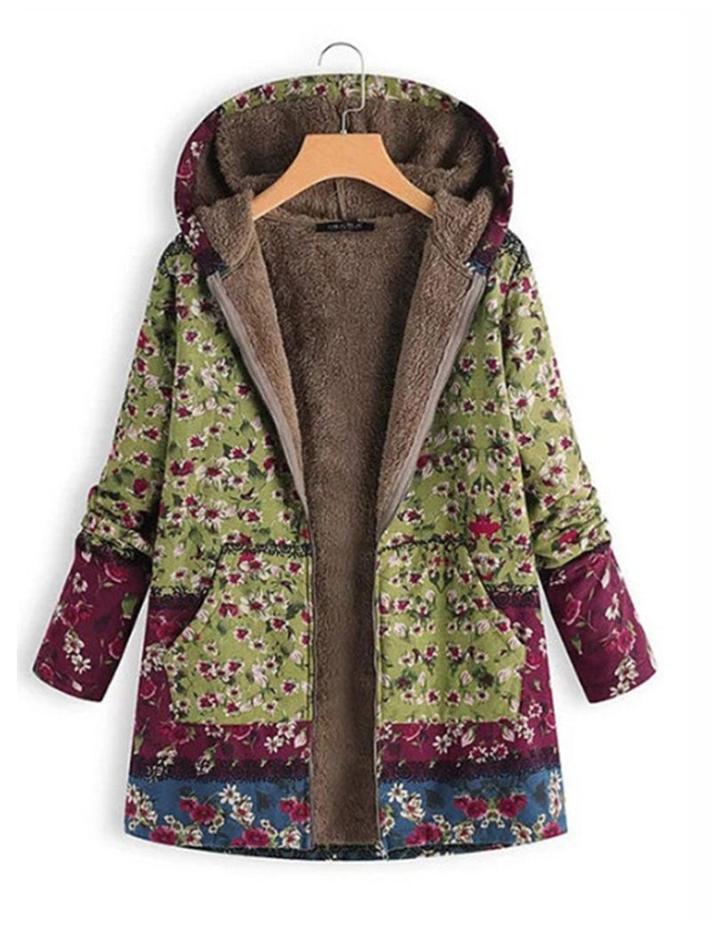 Floral Print Hooded Open-Front Jacket with Pockets