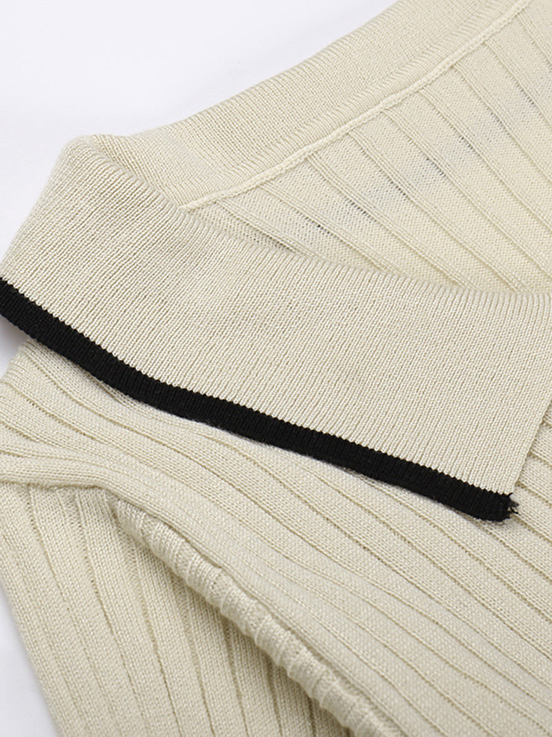 Collared Ribbed Buttoned Dress