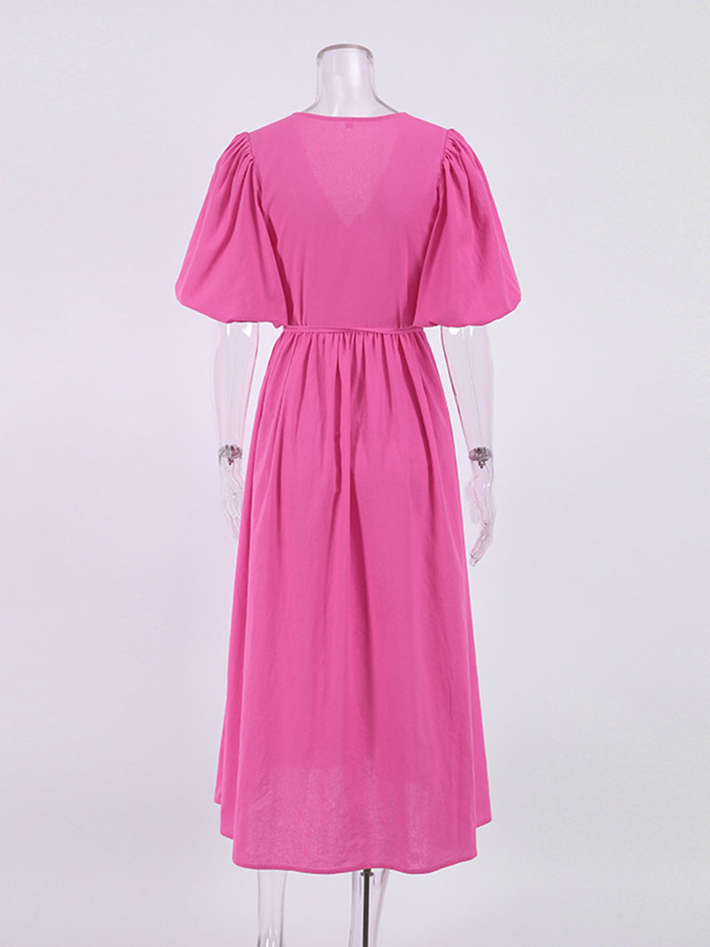 Puff Sleeve Wrap Maxi Dress