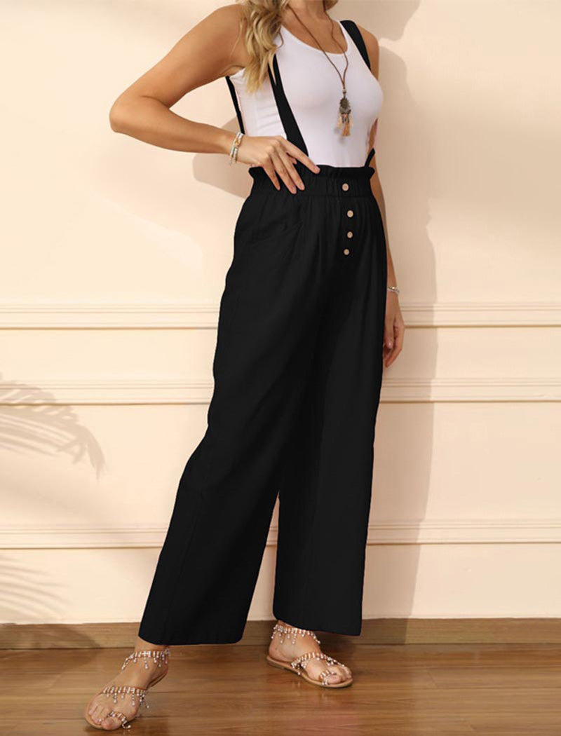 Wide-Leg High-Rise Suspender Pants