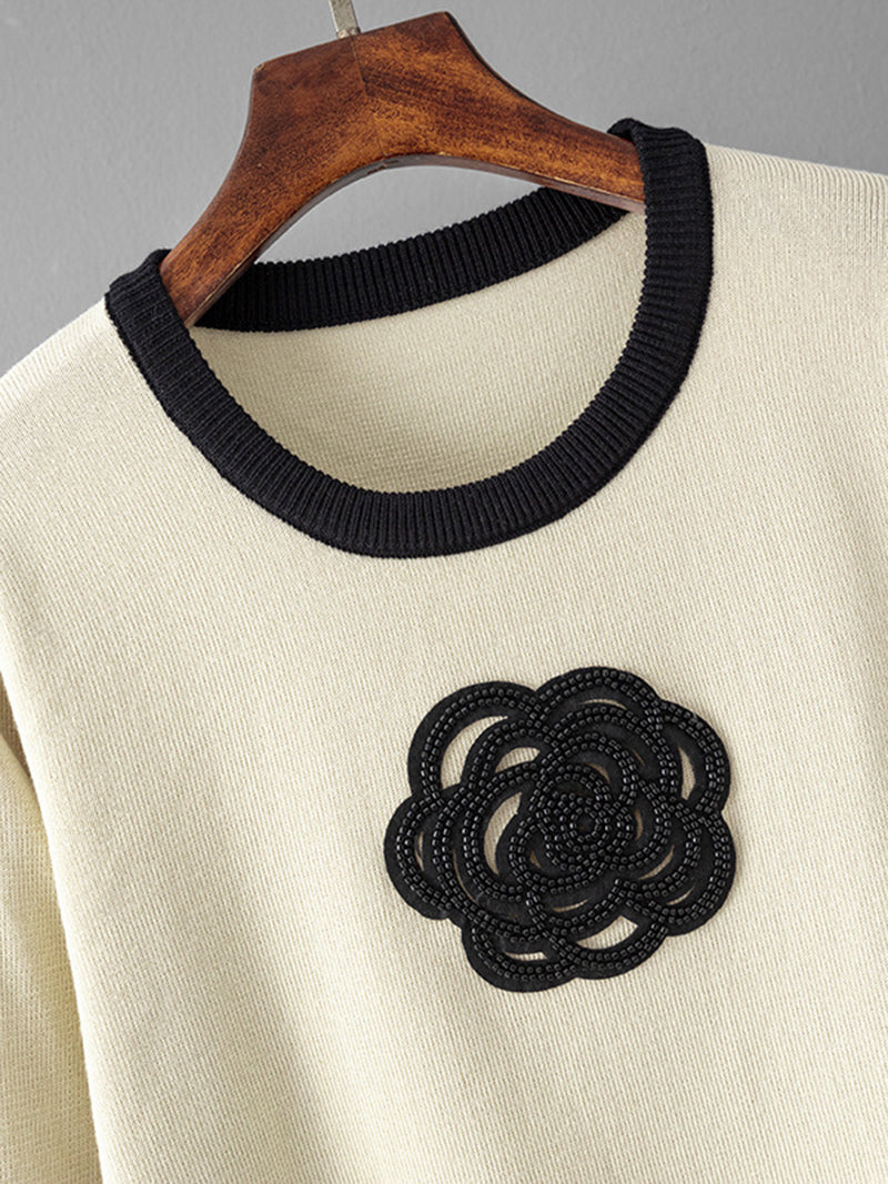 Floral Patchwork Sweater and Wide-Leg Pants Set