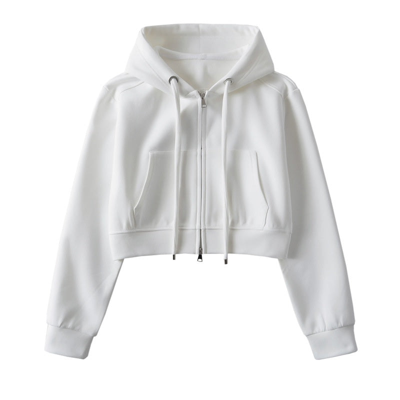 Cropped Zip-Up Hoodie with Drawstrings