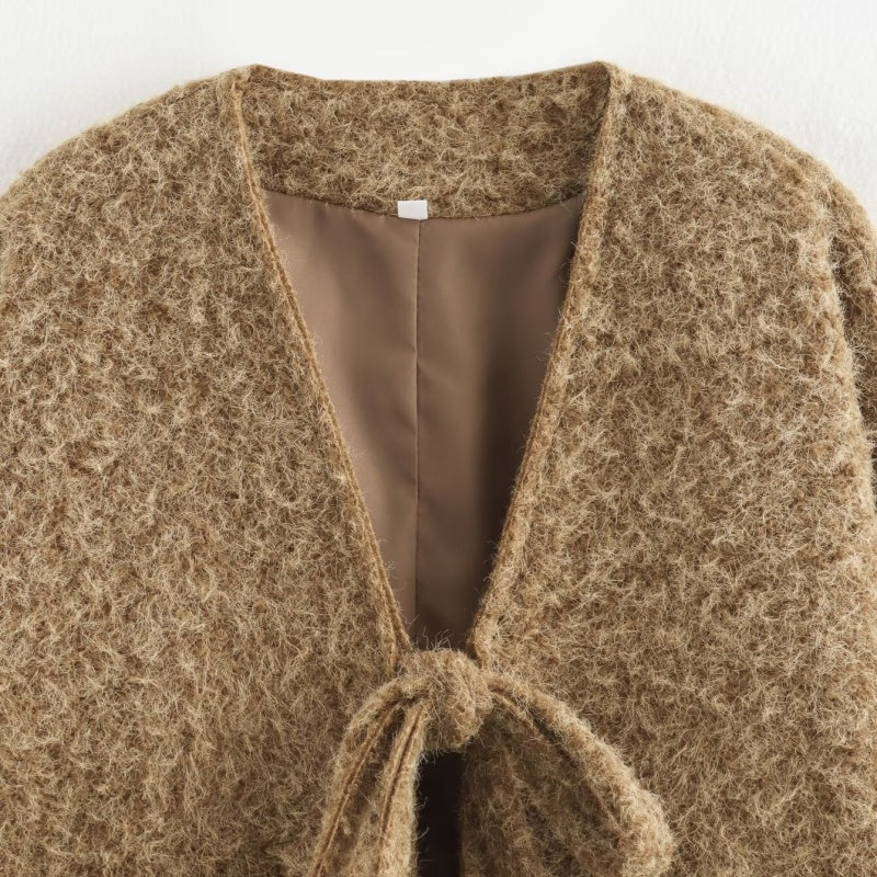 Tie-Waist Knit Long Sleeve Coat