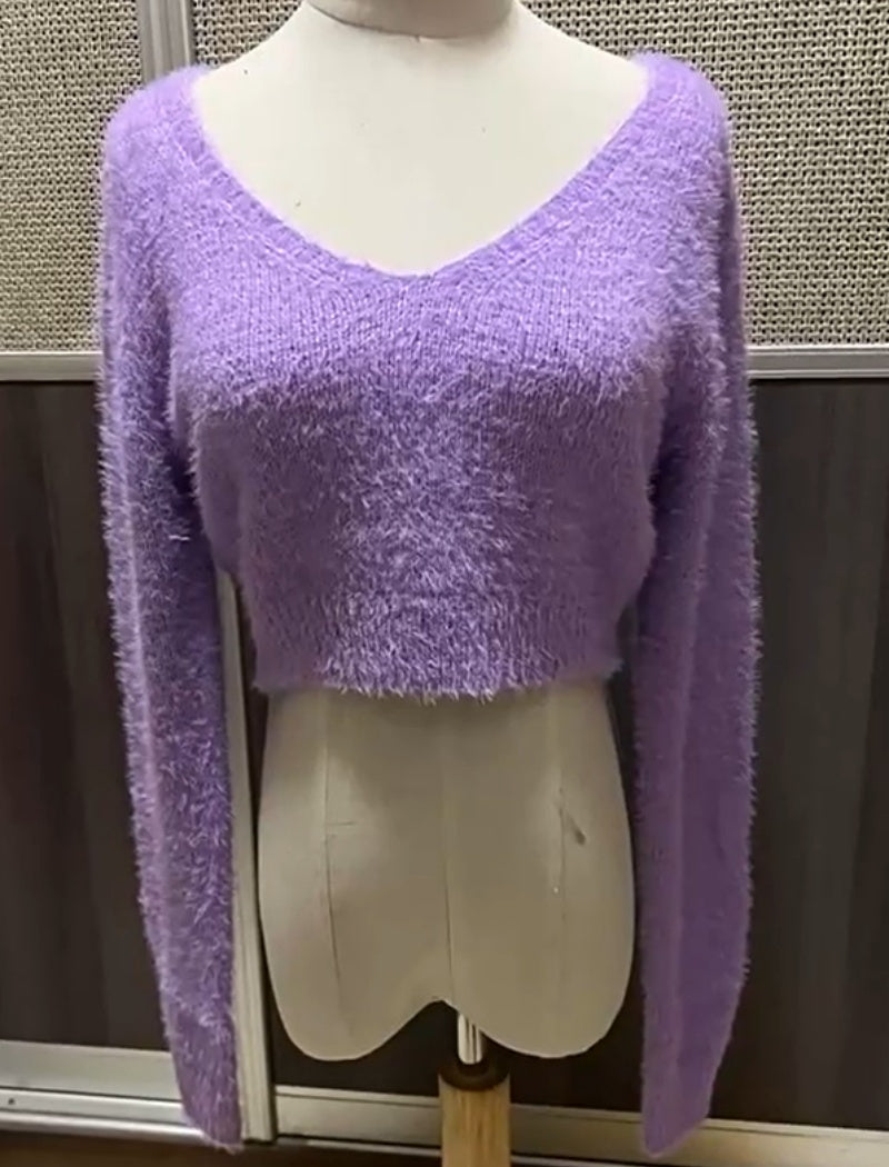 Fluffy Long Sleeve Cropped Sweater