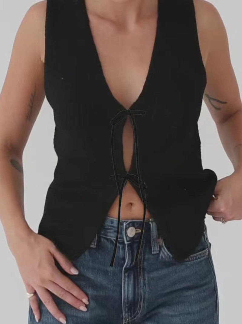 Tie-Front Sleeveless Crop Vest
