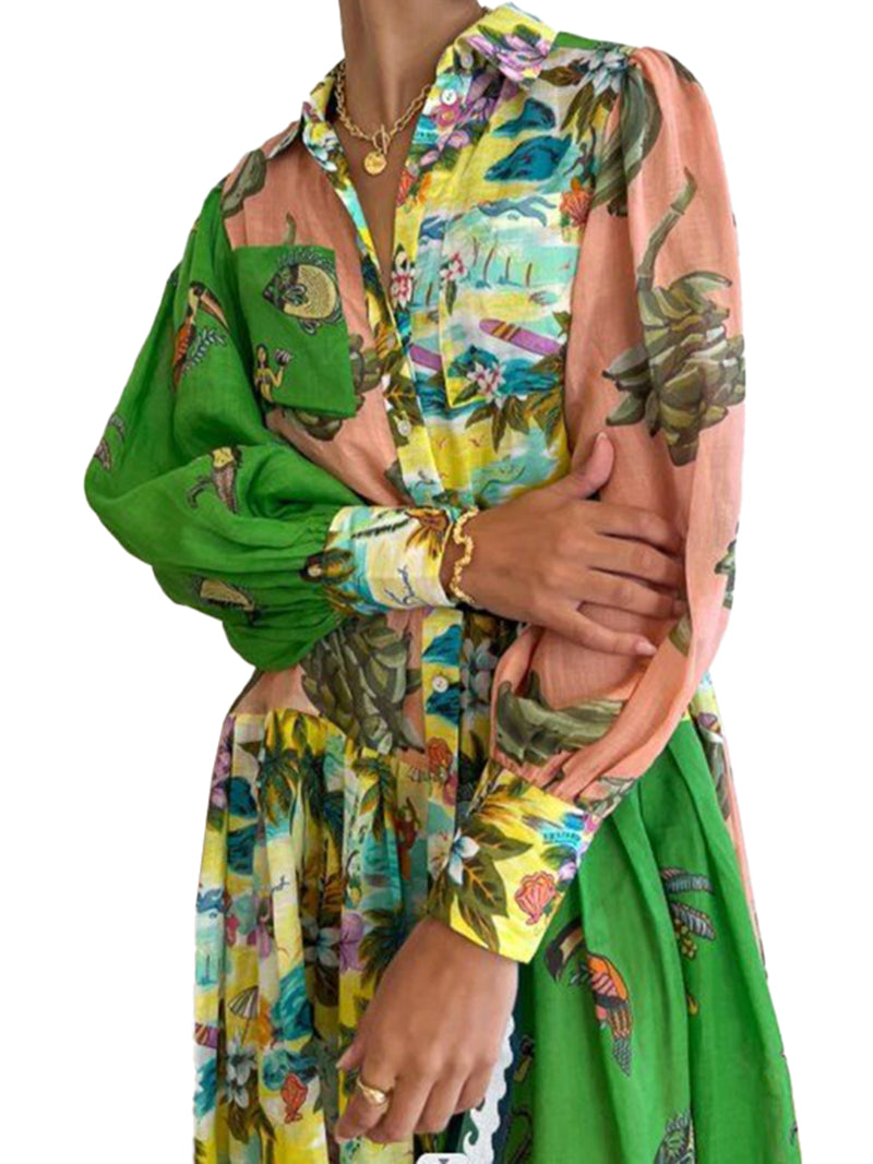 Printed Collared Midi Dress with Belt