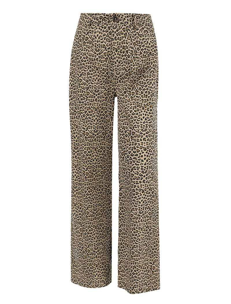High-Rise Leopard Print Wide-Leg Trousers