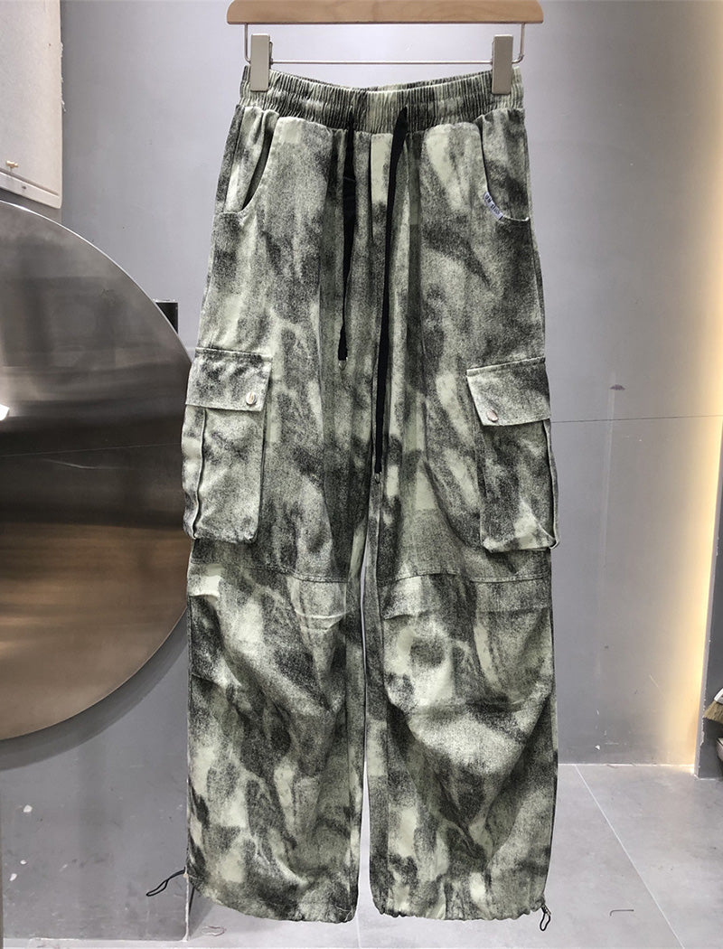 Tie-Dye Wide-Leg Cargo Pants