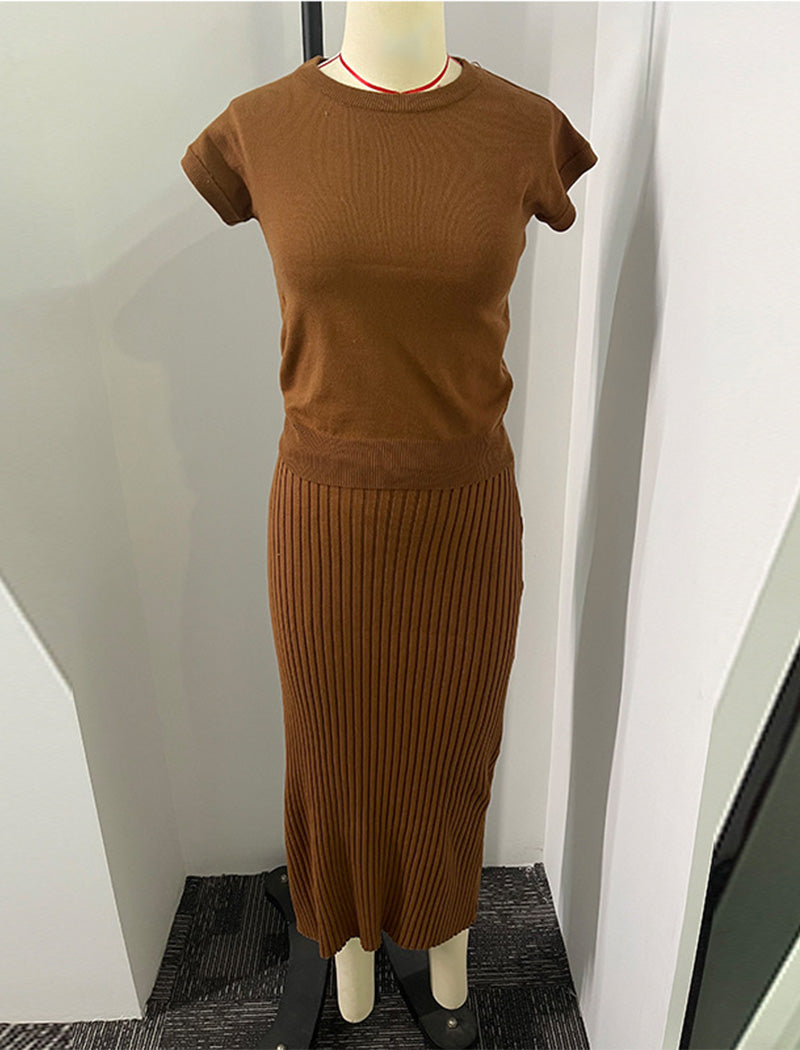 Ribbed Knit Crop Top and Skirt Set