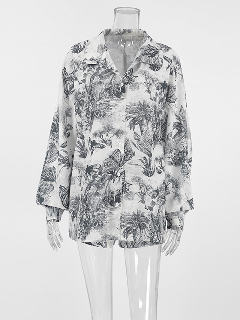 Botanical Print Button-Up and Shorts Set