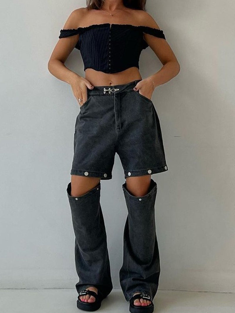 Detachable Wide-Leg Jeans