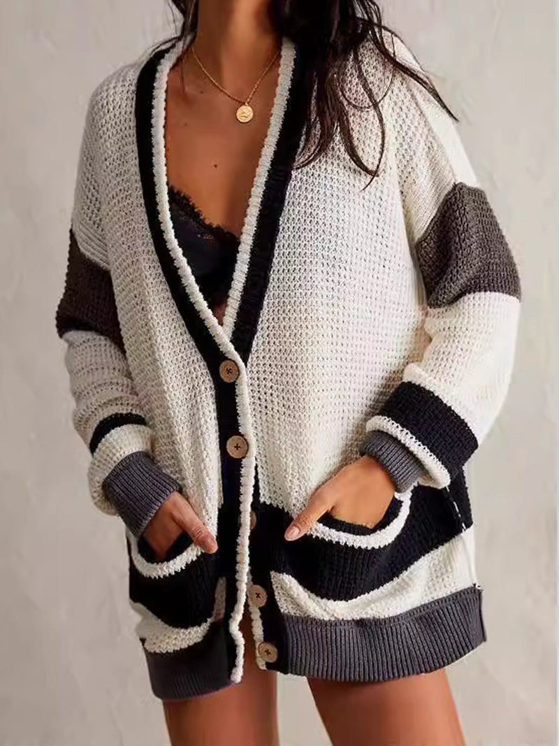 Striped Button-Front Cardigan