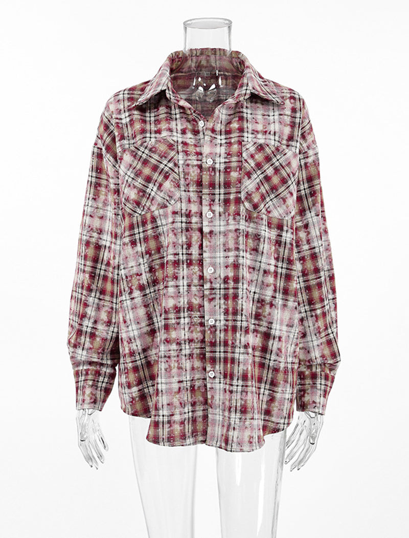 Plaid Collar Loose Long Sleeve Casual Shirt