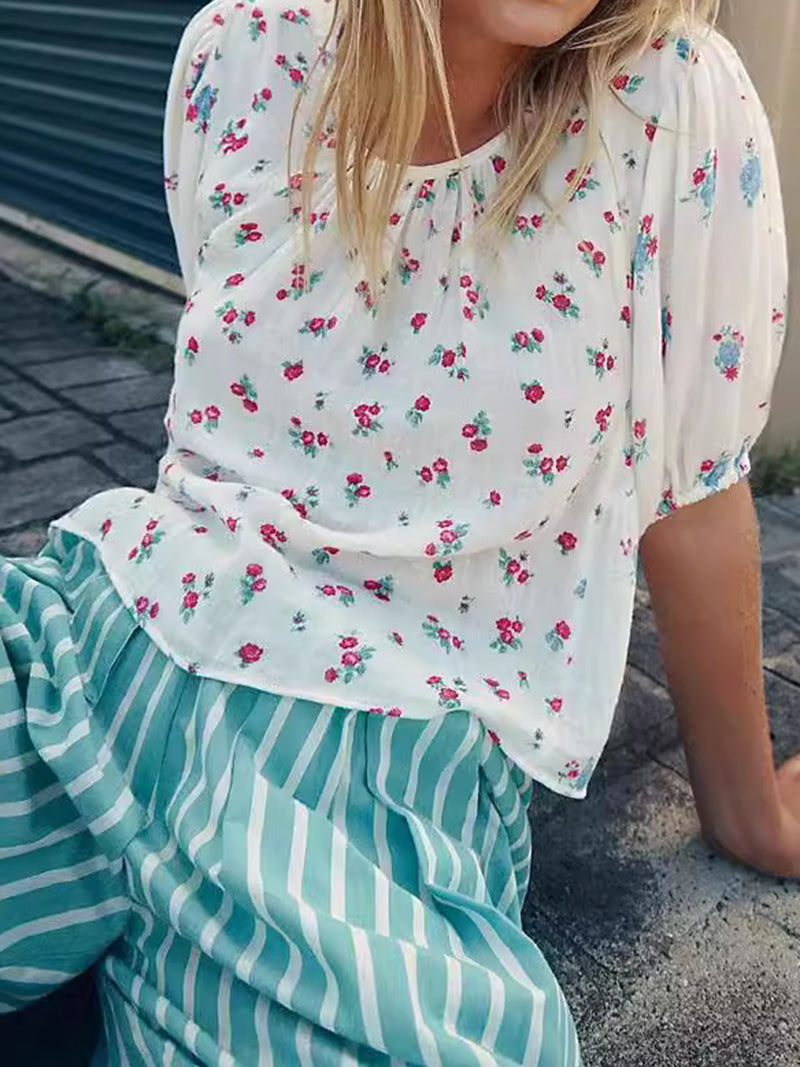 Floral Print Tie-Back Blouse