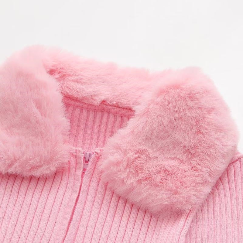 Fur-Trimmed Ribbed Cropped Jacket