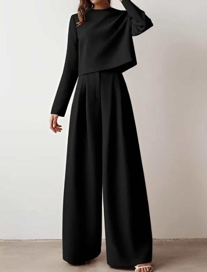 Tailored Solid Wide-Leg Pants Set