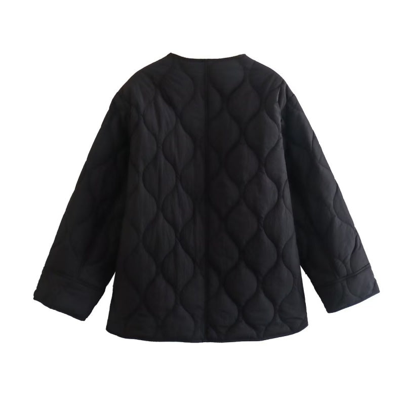 Oversized Quilted Jacket with Button Closure